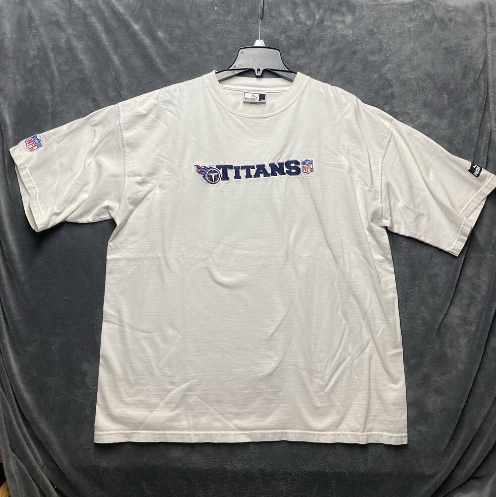 VTG Puma Tennessee Titans NFL Logo Embroidered T-Shirt White Mens L 100% Cotton